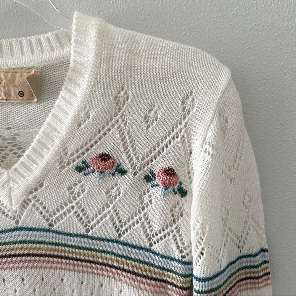 Womens Vintage Grandma Sweater Sz M V Neck Floral Cottagecore - Picture 4 of 12